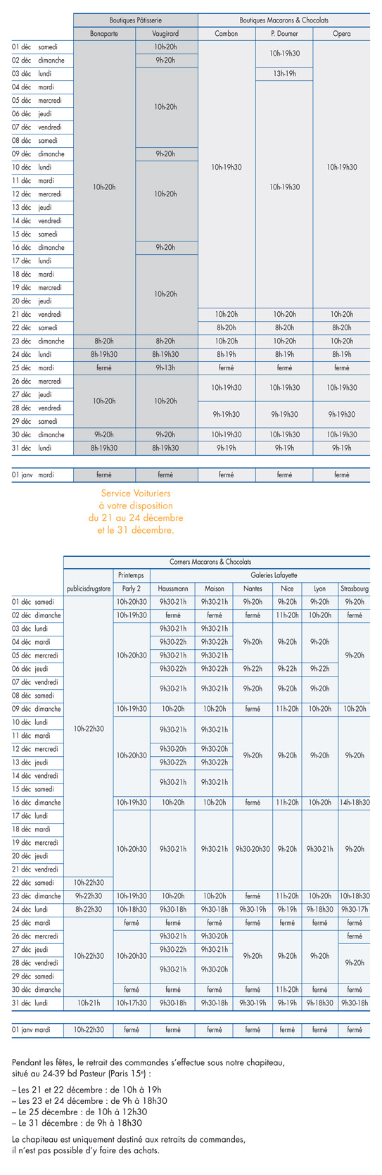 horaires d'ouverture D&eacute;cembre 2012